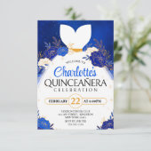 Koninklijk Blauw Quinceanera Bloemen Prinses Jurk Kaart (Staand voorkant)