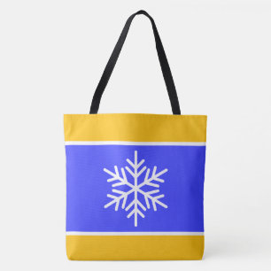 Koninklijk Blauw Retro Geel Wit Strepen Sneeuwvlok Draagtas