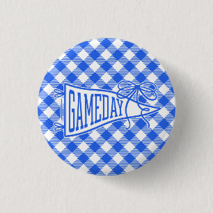 Koninklijk Blauw spel dag geruite wimpel strik Ronde Button 3,2 Cm