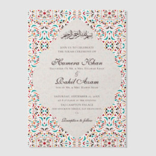 Koninklijk Blauw Teal Ivoor Bloemmotief Islamitisc Vellum Uitnodigingen