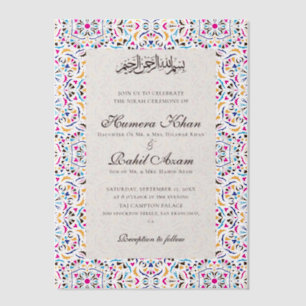Koninklijk Blauw Teal Ivoor Bloemmotief Islamitisc Vellum Uitnodigingen