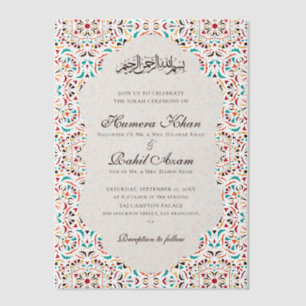 Koninklijk Blauw Teal Ivoor Bloemmotief Islamitisc Vellum Uitnodigingen