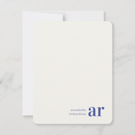 koninklijk blauw Timeless Elegant Monogram Notitiekaartje (Voorkant)