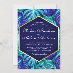 Koninklijk Blauw Turquoise Goud Folie Tropische Bl Kaart