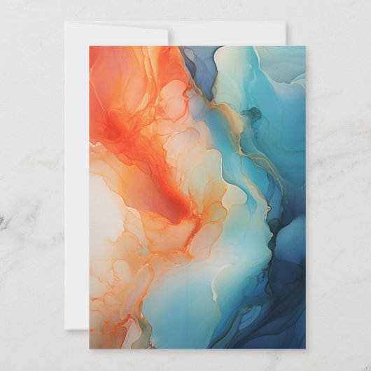 Koninklijk Blauw, Turquoise & Koraal Alcohol Ink B Kaart (Achterkant)