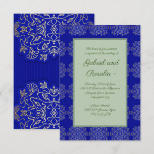 , koninklijk blauw, vouw, goud, patroon, elegant,  save the date
