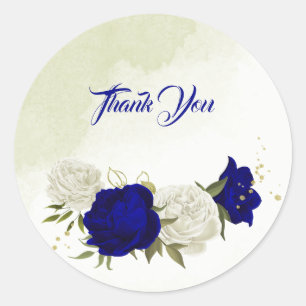 koninklijk blauw wit bloemen bruiloft ronde sticker