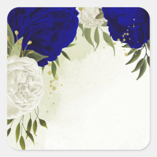 koninklijk blauw wit bloemen bruiloft vierkante sticker