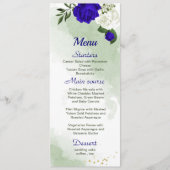 koninklijk blauw wit bloemen groen huwelijk menu (Voorkant)