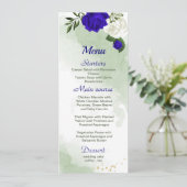 koninklijk blauw wit bloemen groen huwelijk menu (Staand voorkant)