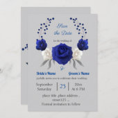 Koninklijk Blauw Wit Bloemen Zilver Save the Date Kaart (Voorkant / Achterkant)