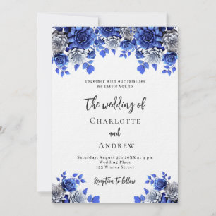 Koninklijk blauw wit bloemetjes luxe bruiloft kaart