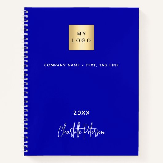 Koninklijk blauw wit monogram zakelijk logo notitieboek (Voorkant)
