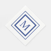 Koninklijk blauw-wit vierkant randmonogram servet (Hoek)
