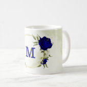 koninklijk blauw witte bloemen groen koffiemok (Voorkant rechts)