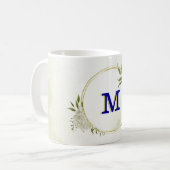koninklijk blauw witte bloemen groen koffiemok (Voorkant links)