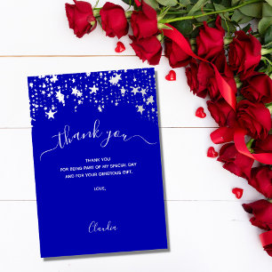 Koninklijk blauw witte sterren schrift bedankkaart