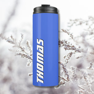 Koninklijk Blauw Witte Tekst Elegant Minimaal Op M Thermosbeker