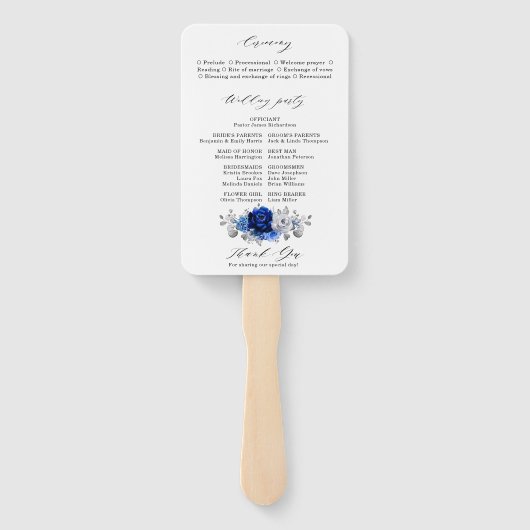 Koninklijk Blauw Witte Zilveren Bloemen Bruiloftsp Handwaaier (Achterkant)