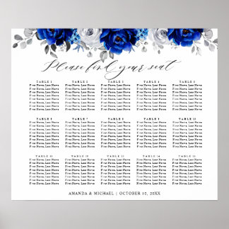 Koninklijk blauw witte zilveren bloemstuk zitplaat poster