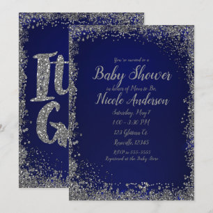 Koninklijk Blauw Zilver Glitter Glam Moderne Babyf Kaart
