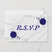 Koninklijk Blauw Zilver Grijs Bloemen RSVP Kaartje (Achterkant)
