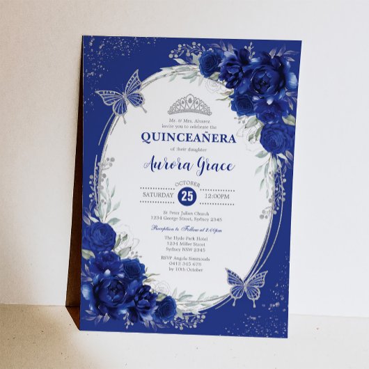 Koninklijk Blauw Zilver Quinceañera Mis Quince 15 Kaart