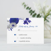 koninklijk blauw & zilveren bloemen RSVP-kaart RSVP Kaartje (Staand voorkant)