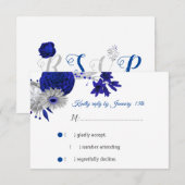 koninklijk blauw & zilveren bloemen RSVP-kaart RSVP Kaartje (Voorkant / Achterkant)