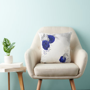 koninklijk blauw zilveren bloemmotief  kussen