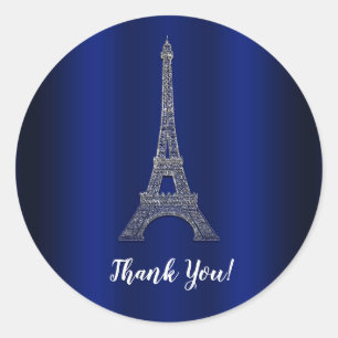 Koninklijk Blauw Zilveren Eiffeltoren Huwelijksgun Ronde Sticker
