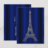 Koninklijk Blauw Zilveren Eiffeltoren Parijs Bewaa Aankondigingskaart (Voorkant / Achterkant)