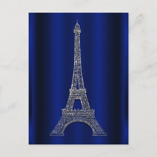 Koninklijk Blauw Zilveren Eiffeltoren Parijs Bewaa Aankondigingskaart (Voorkant)