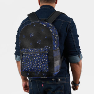 KONINKLIJK BLAUW & ZILVEREN STREPEN & DIERENPRINT BEDRUKTE RUGZAK