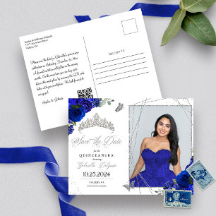 Koninklijk Blauw & Zilveren Tiara Quinceañera Foto Briefkaart