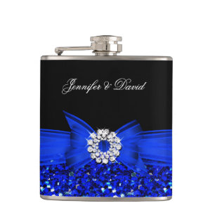 Koninklijk Blauw Zwart Diamanten Trouw Verlovingsf Heupfles