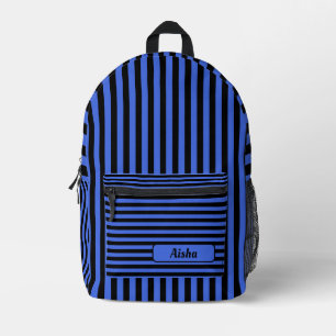 Koninklijk Blauw Zwart Vintage Gestreepte Naam Bedrukte Rugzak