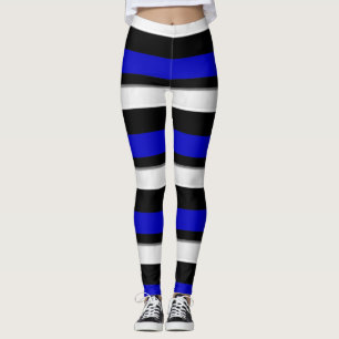 Koninklijk Blauw Zwart & Zilver Horizontaal-Gestre Leggings
