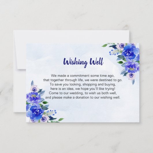 Koninklijk Blauwe Aquarel Bloemige Huwelijkscadeau Kaart (Voorkant)