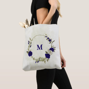 Koninklijk blauwe beige bloemen draagtas