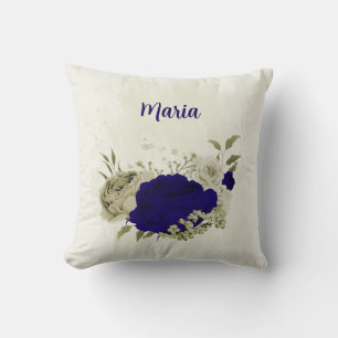 Koninklijk blauwe beige bloemen kussen