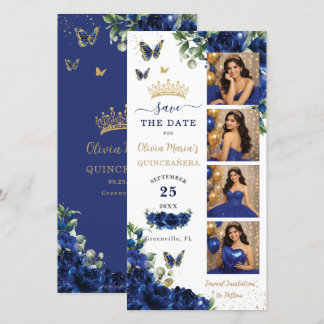 Koninklijk Blauwe Bloem Gouden Foto Booth Quincean Save The Date