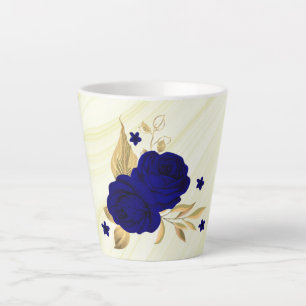 koninklijk blauwe bloemen gouden bladeren marmer latte mok