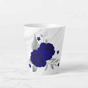 koninklijk blauwe bloemen zilveren bladeren marmer latte mok