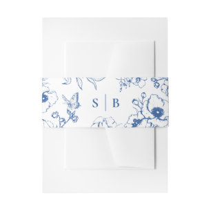 Koninklijk Blauwe Bloementuin Monogram Bruiloft Uitnodigingen Wikkel