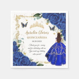 Koninklijk Blauwe Bloemige Prinses Gouden Quinceañ Servet