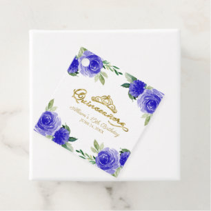 Koninklijk Blauwe Bloemige Quinceanera Bedankjes Labels