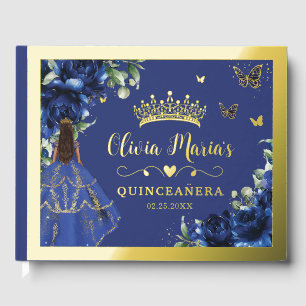 Koninklijk Blauwe Bloemige Quinceanera Sweet 16 Pr Gastenboek