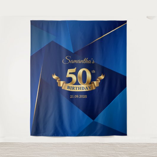 Koninklijk blauwe chic moderne 50e verjaardag acht wandkleed (Voorkant)