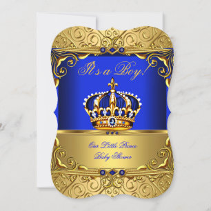 Koninklijk Blauwe Damast Gouden Kroon Baby Shower Kaart